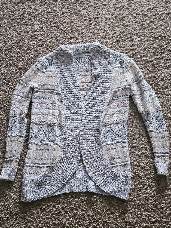 Maurices Sweaters - Maurices Gray and Cream Mixed-Knit Open Front Cardigan
